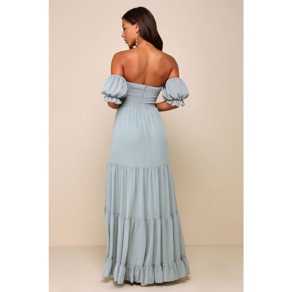 Lulus Exceptionally Gorgeous Sage Chiffon Off-the-Shoulder Maxi Dress Size XL NW - Picture 2 of 8